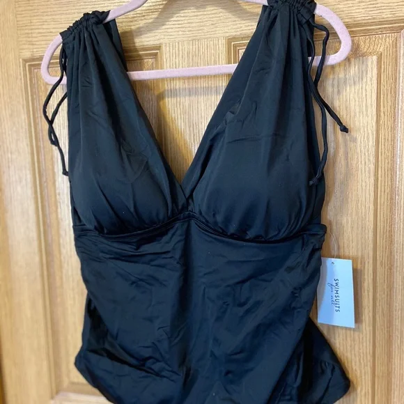 Nwt Swimsuits For All Tie Shoulder Ruched plunge Tankini Top - Picture 5 of 5